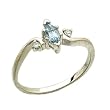 14K White Gold Marquise Cut Aquamarine and Diamond Slim Ring