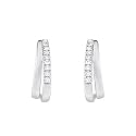 9ct White Gold 0.10ct Diamond Twin Bar Hoop Earrings