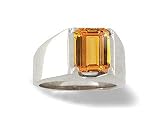 14K White Gold Genuine Emerald-cut Citrine Men's Ring