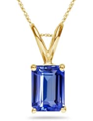 0.29-0.38 Cts of 5x3 mm AA+ Emerald Tanzanite Solitaire Pendant in 14K Yellow Gold