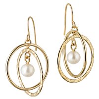 14kt. Gold  Double Hoop Earrings with a Pearl Accent