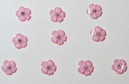 10pc Mini Pink Glitter Rhinestone Flower Flat Back Resins (Lead Free) By Pixiheart