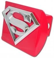 Superman "Red with Chrome "S" 3D Emblem" Trailer Hitch Cover Fits 2 Inch Auto Car Truck Receiver