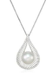 Baggins Drop Shaped White Gold with White South Sea Pearl and Diamonds Pendant Necklace
