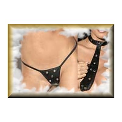 Unique Leather Tie and G-String Set Tie Velcro Neck Closure G-String Elastic Back One Size img