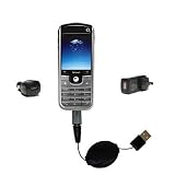 Retractable USB Hot Sync Compact Kit with Car & Wall Charger for the O2 XPhone II - Gomadic Brand w/ TipExchange Technology