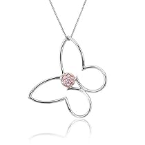 14k White and Rose Gold Pink Diamond Butterfly Pendant (.07 Ct)