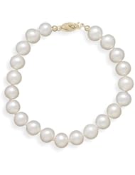 8" 7.5-8mm (0.3"-0.31") Cultured Freshwater Pearl Bracelet Individually Knotted with a 14K Yellow Gold Clasp