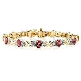 14k Yellow Gold Diamond and Garnet Bracelet by 4