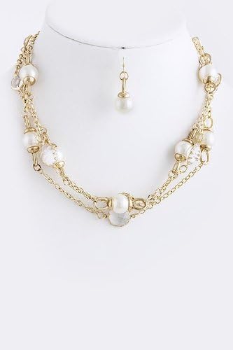 CONTEMPO COUTURE DOUBLE RHINESTONE PEARL LAYERED NECKLACE SET (Gold)