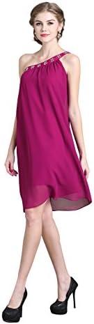 Denovelty women One Shoulder Rhinestone Cocktail Prom Ball Party Short Dress,Medium,Purple