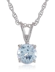 Sterling Silver 6mm Round Blue Topaz Pendant Necklace with Light Rope Chain Necklace, 18"