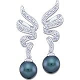 14K White Black Cultured Pearl And Diamond Earring Pair 08.00mm 1 4 Cttw