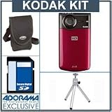 Kodak Zi8 Pocket Video Camera Kit, - Raspberry - with 4GB SD Memory Card, Camera Bag Table Top Tripod,