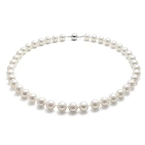 Ellena Pearl Round 9-10mm 18Inches 45cm Freshwater Cultured White Pearl Necklace for Women & Matching Stud Earring Set as a FREE Gift