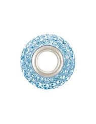 CleverEve Designer Series March Birthstone Sterling Silver Kera Bead w/ Pave Aquamarine Crystals