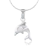 Sterling Silver Natural White Mother of Pearl Shell Jumping Dolphin Pendant Necklace for Women 18''