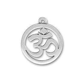 Sterling Silver Round Pendant Aum Om Ohm Hindu Yoga 20mm (1)