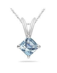 1.05 Cts of 6 mm AA Princess Aquamarine Solitaire Pendant in 14K White Gold