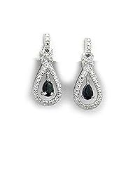 September Birthday! Sapphire and Diamond Earrings in Sterling Silver