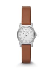 Marc By Marc Jacobs Henry Dinky Silver Tone Tan Leather Watch MBM1280