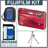 Fujifilm FinePix Z700EXR Digital Camera Kit, - Red - with 4GB SD Memory Card, Camera Case , Table Top Tripod,