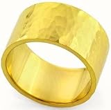 14K Gold Flat Heavy Classic-Fit Wedding Band with Hammered Finish, 10mm Wide