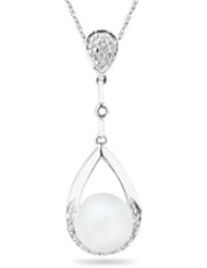 0.09 Cts Diamond & 8 mm Pearl Pendant in 14K White Gold