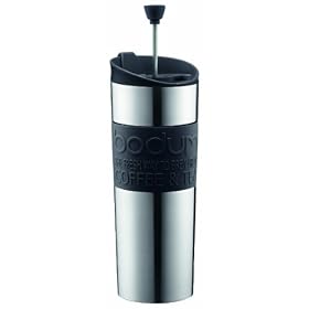 Bodum Double-Wall Stainless Steel Travel Coffee and Tea Press with Bonus Lid, 0.45L, 16oz, Black: Kitchen &amp; Dining