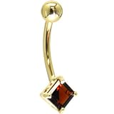 Solid 14KT Yellow Gold GENUINE RUBY Square Solitaire Belly Ring