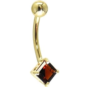 Solid 14KT Yellow Gold GENUINE RUBY Square Solitaire Belly Ring by Body Candy