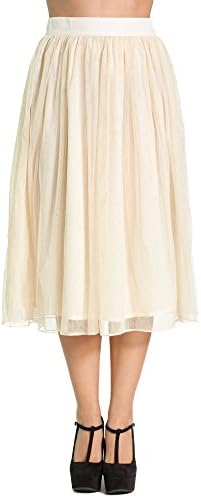 Sidecca Classic Vintage High Waist Tulle Long A-line Skirt-Cream-Small
