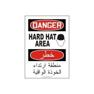 DANGER HARD HAT AREA (W/GRAPHIC) Sign - Plastic