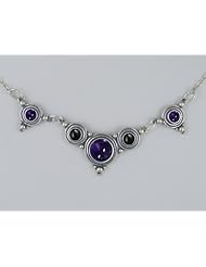 A Delightful Sterling Silver Gemstone Necklace Featuring Iolite and Black Onyx