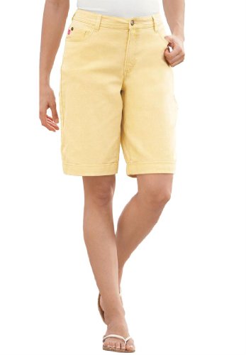 Plus Size Shorts, In Stretch Denim With 5-Pockets And Cuffs