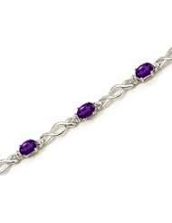 10K White Gold Oval Amethyst and Diamond Bracelet
