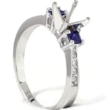 Princess Cut Diamond Sapphire Engagement Ring Setting Semi Mount Pave White Gold