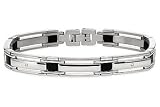 Mens Stainless Steel & Black Rubber Bracelet w/Diamond Accent