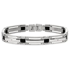 Mens Stainless Steel & Black Rubber Bracelet w/Diamond Accent