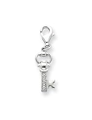 Sterling Silver Encrusted Key Charm with Lobster Clasp Hook