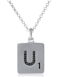 Scrabble 925 Sterling Silver 0.045ct Diamond Initial U Pendant Necklace, 18"