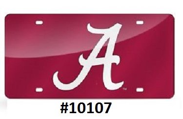 Alabama Crimson Tide Laser Cut Red with Silver Inlaid Mirror Tag #10107