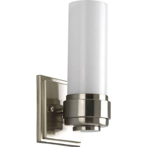 Progress Lighting P2926-09 1-Light Bath Compact Fluorescent with Etched White Opal Glass and A Brushed Nickel Finish, Brushed Nickel