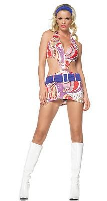 Vintage Paisley Print Halter Sexy Women's Costume Adult Halloween Outfit - Size M/L, Dress Size 8-14