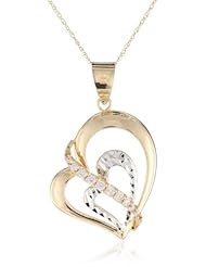 14k Two-Tone Double Heart and Cubic Zirconia Pendant Necklace, 18"
