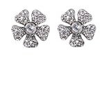 Lee Angel Silver Flower Stud Earring with Pave Crystals