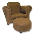 Club Chair- Solid Brown Suede Children'S Stuffed Chair W/Matching Circular Ottoman; Chair: 24" X 17" X 18"; Ottoman: 12" X 12" X 6"