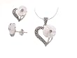 Sterling Silver Flower Cut Faux Pearl and Marcasite Earring and Necklace Set
