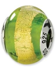 Green and Yellow Striped, Murano Glass Charm for 3mm Bracelets
