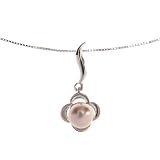 EXP Sterling Silver Pink Pearl Flower Design Pendant Necklace